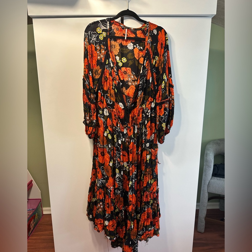 Floral Black and Orange Women's Maxi Dress